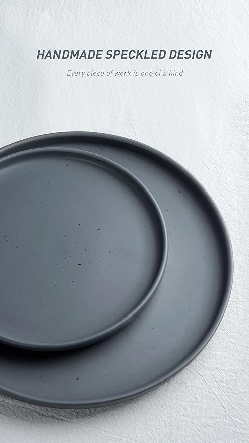 Famiware Dawn Plates and Bowls Sets, 12 Pieces Stoneware Dinnerware Sets, Dishes Set for 4, Microwave and Dishwasher Safe, Speckled Charcoal