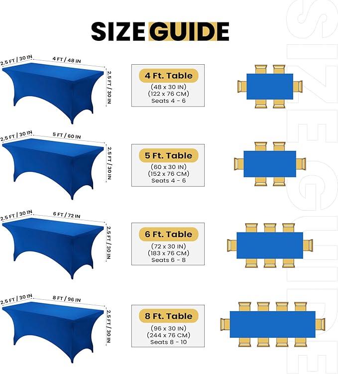 Utopia Kitchen 6FT Spandex Tablecloth [1 Pack, Royal Blue] 200 GSM Stretch, Fitted, Washable and Wrinkle Resistant Table Cloth Rectangle Cover for Trade Shows, Wedding, Parties [72Lx30Wx30H Inch]