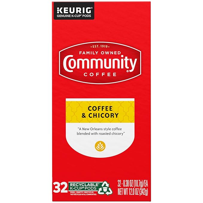 Community Coffee and Chicory, Medium-Dark Roast, Single-Serve Keurig K-Cup Pods, 32 Count (Pack of 4)