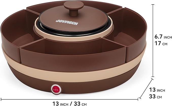 Cheese & Chocolate Fondue Machine, Candy Melting Pot for Party, Electric Fondue Pot Set, Chocolate Warmer, Hot Chocolate Maker, 4-Section Food Tray, Brown