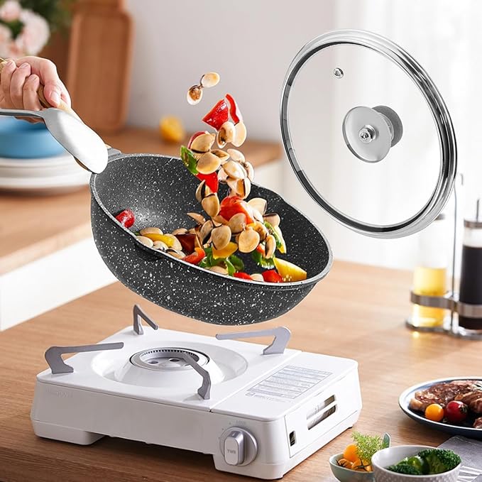 Woogim 8 Inch Universal Round Lid for Pots Tempered Glass Pan Lid,Silicone Handle Included,Dishwasher Safe,Oven Compatible up to 480℉,Universal Fit for Cast Iron Skillets & Stainless Steel Pots