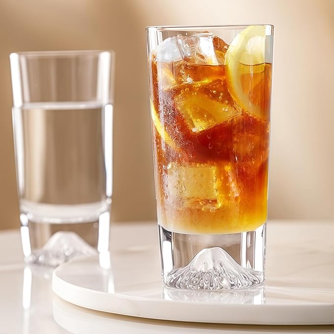 Glass Cups Set of 4 – 12oz Drinking Glasses with Mountain Base – Glasses Drinking Set & Water Glasses for Cocktails, Juice, Water – Premium Glassware for Home Bar (Crystal Mountain)
