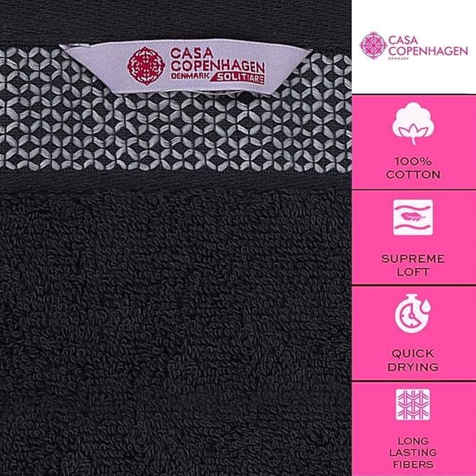 CASA COPENHAGEN Solitaire 6 Pieces Towel Set- Pine Grey, 600 GSM 2 Bath Towel 2 Hand Towel 2 Washcloth, Designed in Denmark Made of Soft Egyptian Cotton for Bathroom, Kitchen & Shower