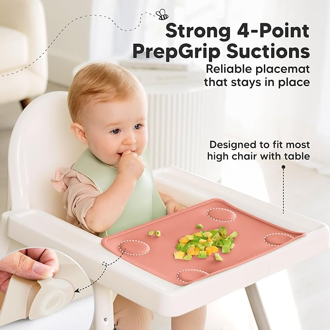 KeaBabies 2-Pack Silicone Placemats for Toddlers - 12x9 Non Slip Suction Baby Silicone Placemat for Kids Eating, Easy to Clean, Busy Travel Baby Mat for Dining Table, Food Grade/BPA-Free (Roseate)
