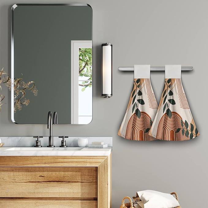 Giwawa Boho Leaf Kitchen Towels 2 Pcs Orange Modern Dish Cloth Soft Absorbent Tie Towels for Bathroom Hotel Gym Home Decor