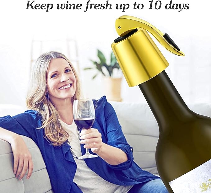 Wine Stoppers Set of 2 - Stainless Steel Wine Bottle Stopper with Silicone Seal, Reusable Beverage Preserver, Freshness Keeper, Premium Bottle Sealers, Ideal Wine Saver Accessory Gift Set