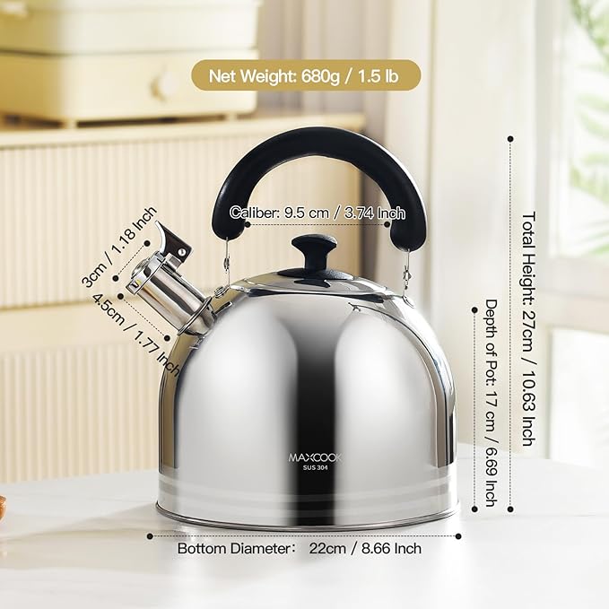 Whistling Tea Kettle for Stovetop, 5L Stainless Steel Tea pot Kettles,Striped frosted water pot, Large kettle teapot with Cool Touch Ergonomic Handle(Mirror Polish)