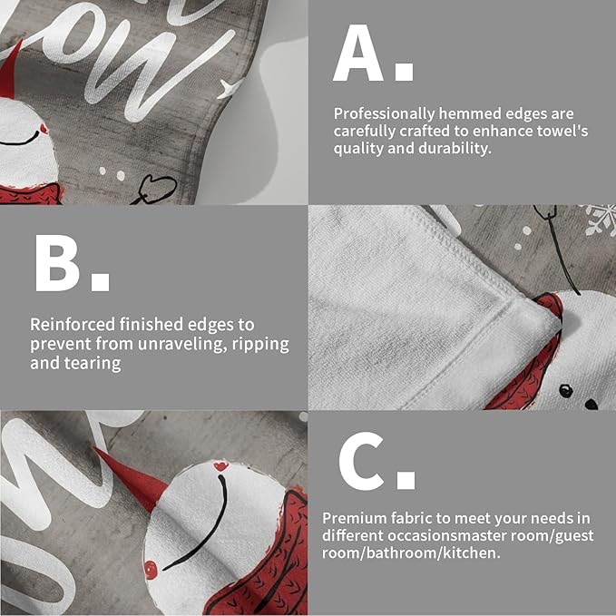 Imiss Snowman Hand Towels Set of 2 Winter Bathroom Towel Xmas Snowflake Kitchen Towels 14.4 x 28.3 Inch for Christmas Winter Holiday Decor