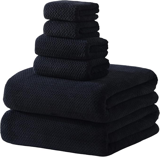 30x60 Inches Extra Large Bath Towels Set Super Soft Absorbent Luxury Microfiber Towels for Bathroom (Black, 6PCS)