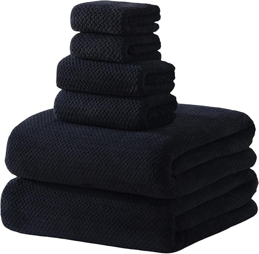 30x60 Inches Extra Large Bath Towels Set Super Soft Absorbent Luxury Microfiber Towels for Bathroom (Black, 6PCS)