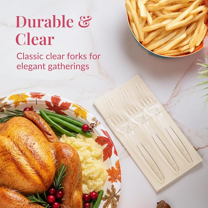 Prestee 300 Count Disposable Plastic Forks - Heavy Duty Silverware Bulk Set - Clear Plastic Utensils for Catering, Weddings, Parties, BBQ - Elegant and Sturdy Forks for Events and Buffets