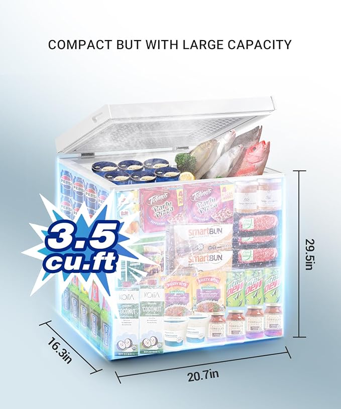 3.5 Cu.Ft Deep Freezer, Chest Freezer with Removable Basket and High Volume, Small Freezer with 6 Levels Adjustable Temperature for Home/Kitchen/Office/Garage/Bar (White)