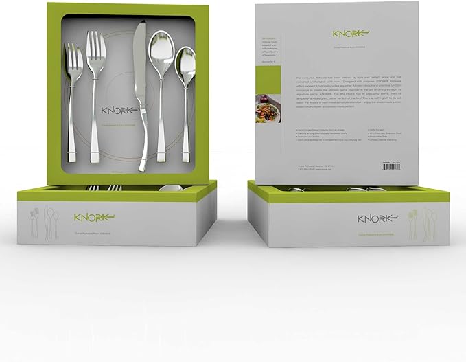 Knork Curve Collection Flatware Set (20 Piece), Service for 4, Matte Silver