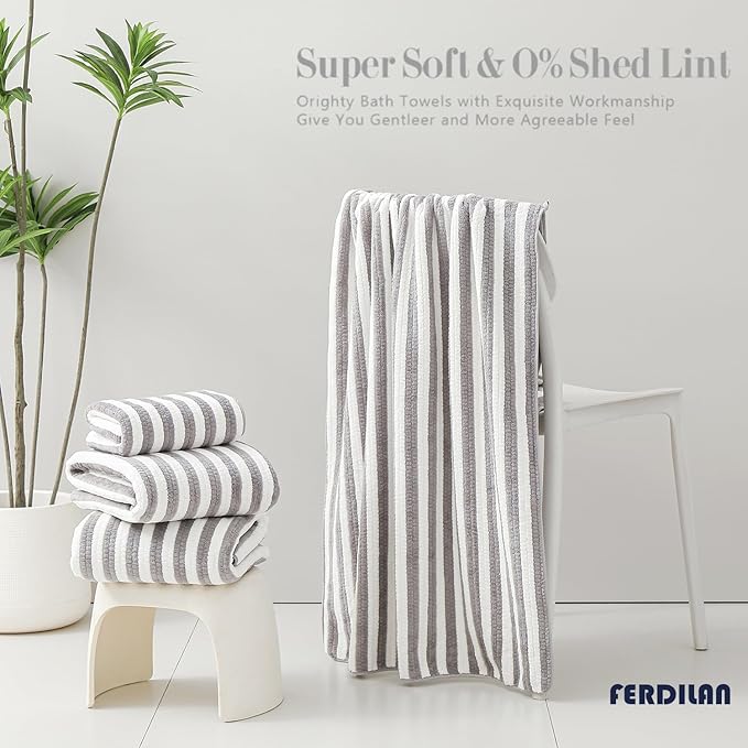 18-Piece Microfiber Bath Towels Set - 6 Bath Sheet, 6 Hand Towels, 6 Washcloths, Soft, Highly Absorbent Bathroom Towel, Quick Dry & Less Lint Shower towel for Bathroom, Hotel, Spa, Dorm-Light Grey