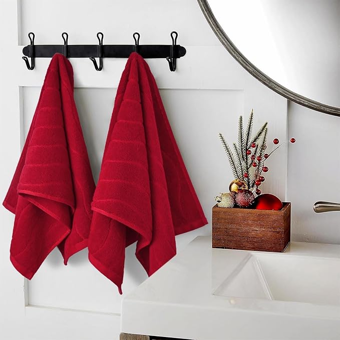 2-Piece Hand Towels for Bathroom in Red, Super Soft Decorative Christmas Hand Towel Set, Wavy Jacquard, Small Size 13x29 Inches