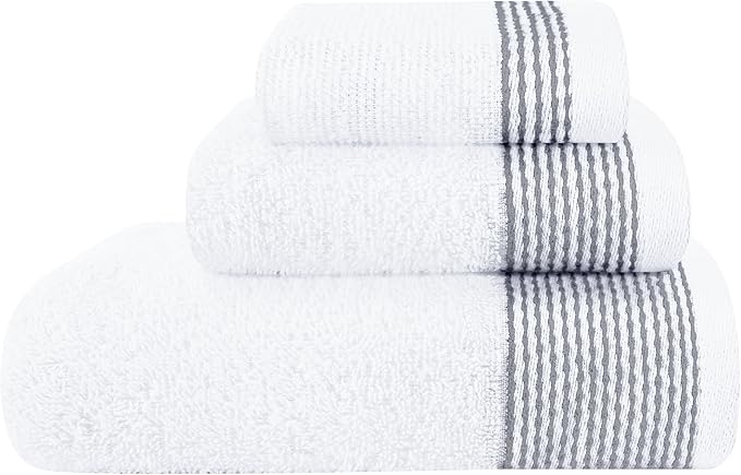 Belizzi Home Ultra Soft 3 Pack Cotton Towel Set, Contains a Bath Towel 28x55 inch, a Hand Towel 16x24 inch & a Wash Coth 12x12 inch, Ideal Everyday use, Compact & Lightweight - White
