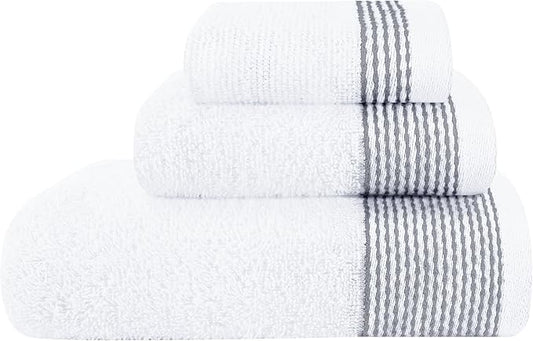 Belizzi Home Ultra Soft 3 Pack Cotton Towel Set, Contains a Bath Towel 28x55 inch, a Hand Towel 16x24 inch & a Wash Coth 12x12 inch, Ideal Everyday use, Compact & Lightweight - White