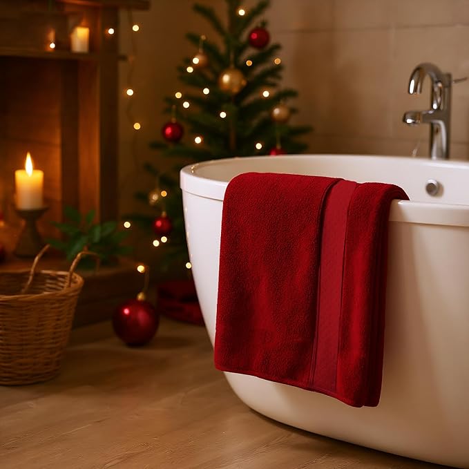 COZYART Red Bath Towel Set 6 Piece, Luxury 100% Turkish Cotton 650GSM Hotel Quality, Soft, Absorbent,Towel Sets for Bathroom | 2 Bath Towels 2 Hand Towels 2 Washcloths