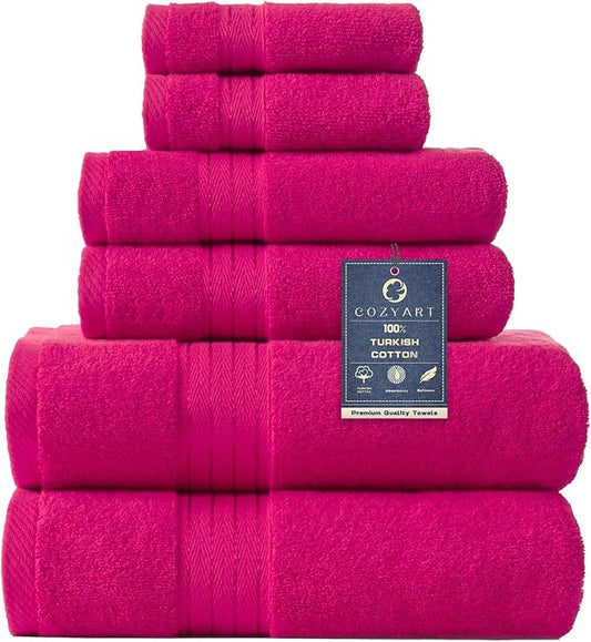 COZYART Hot Pink Bath Towel Set, Turkish Cotton Hotel Large Towel Bulk for Bathroom, Thick Bathroom Sets of 6 with 2 Bath Towels, 2 Hand Towels, 2 Washcloths, 650 GSM