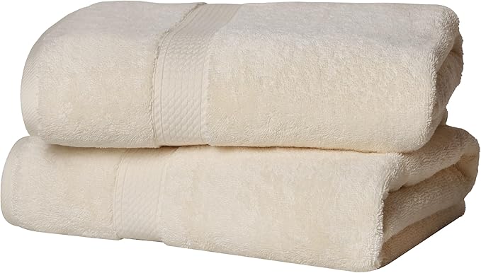 Superior Egyptian Cotton Pile Bath Towel Set of 2, Ultra Soft Luxury Towels, Thick Plush Essentials, Absorbent Heavyweight, Guest Bath, Hotel, Spa, Home Bathroom, Shower Basics, Cream