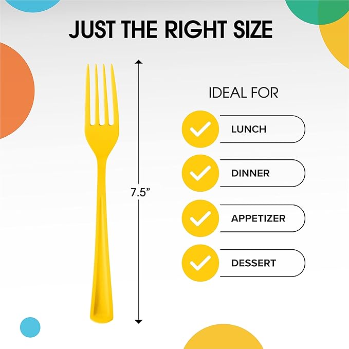 Party Solids Yellow Plastic Forks 200 Pieces Yellow Forks Disposable Utensils Heavy Duty Plastic Cutlery Set Disposable Cutlery Sets Flatware Sets Silverware Set Party Supplies & Party Tableware