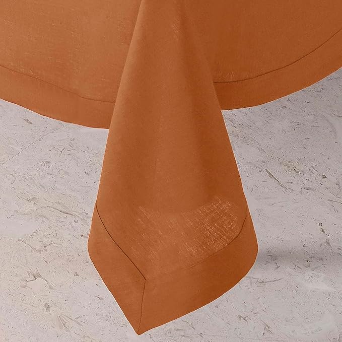 D'Moksha Homes Linen Rust Tablecloth 60 x 120 Inch - 100% Pure Linen Rectangular Tablecloth - Machine Washable Table Cloth for Winter, Holiday, New Year