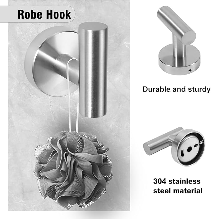 5-Piece Towel Racks for Bathroom, Stainless Steel Bathroom Accessories Set, Bathroom Towel Holder Wall Mounted, Sturdy Bath Towel Bar Set Bathroom Hardware Set (Brushed)