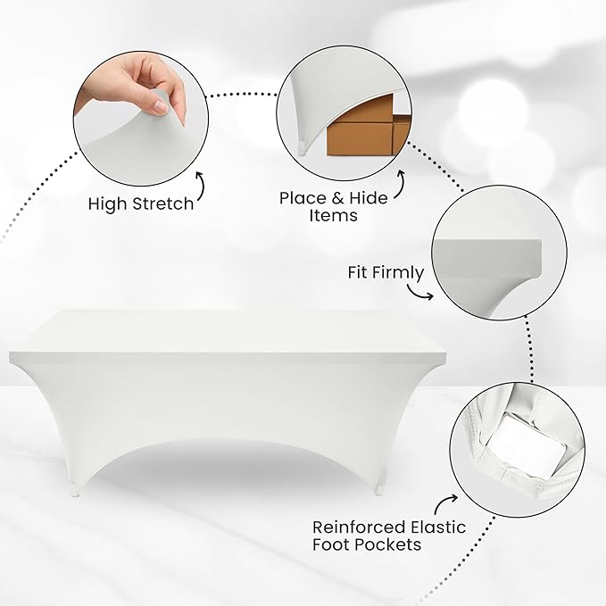Utopia Kitchen 6FT Spandex Tablecloth [2 Pack, White] 200 GSM Stretch, Fitted, Washable and Wrinkle Resistant Table Cloth Rectangle Cover for Trade Shows, Wedding, Parties [72Lx30Wx30H Inch]