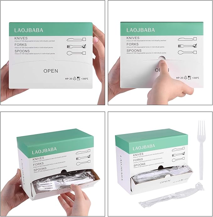 Plastic Forks Disposable Individually Packaged Forks White 7Inch Commercial Take Away Forks Heavy Individually Wrapped 100 PCS