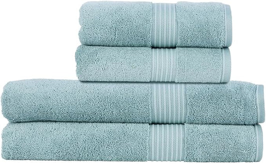 Christy Supreme Hygro 4 Piece Towel Set | Mineral Blue | 100% Luxury Supima Cotton | Ultra Soft | Super Absorbent | 650GSM | 2 Bath Sheets 2 Hand Towels