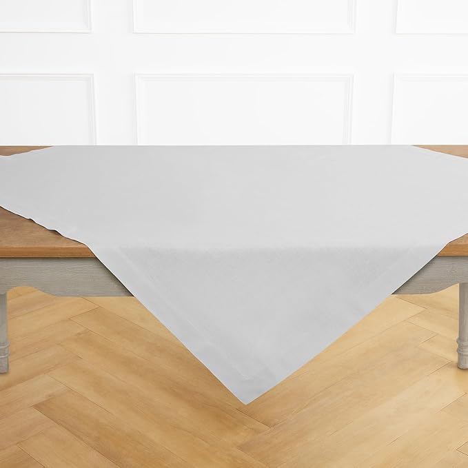 Solino Home Linen Tablecloth 52 x 52 Inch - 100% Pure Linen Silver Cloud Square Tablecloth - Fete, Machine Washable Table Throw for Winter