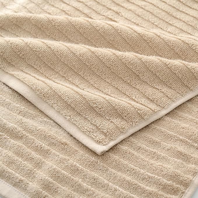 sense gnosis Super Soft Jacquard Luxury Hand Towel Stereoscopic Ladder Striped 100% Cotton Absorbent Decorative Hand Towel for Bathroom 13 x 29 Inch (Khaki, 2 Pack)