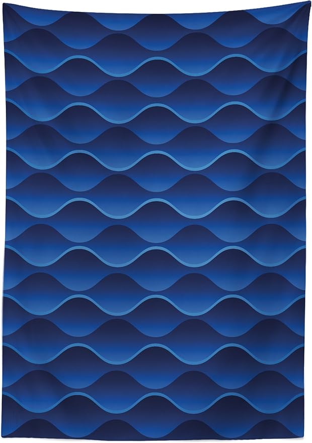 Ambesonne Dark Blue Tablecloth, Ocean Waves Inspired Pattern Elliptic Oval Horizontal Curvy Lines Calm Serene, Dining Room Kitchen Rectangular Table Cover, 52" X 70", Dark Blue