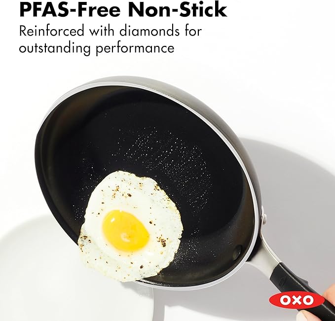 OXO 8” Non-Stick Every Day Frying Pan, BPA-Free Comfort Grip Silicone Handle, Dishwasher & Oven Safe, PFAS-Free Ceramic Skillet, Black