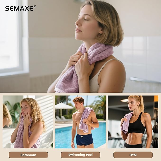 SEMAXE Purple Hand Towels for Bathroom, 100% Cotton Towels with Hanging Loops, Soft and Highly Absorbent, 4 Pack Hand Towel Set for Gym, Shower, Hotel, Spa and Kitchen