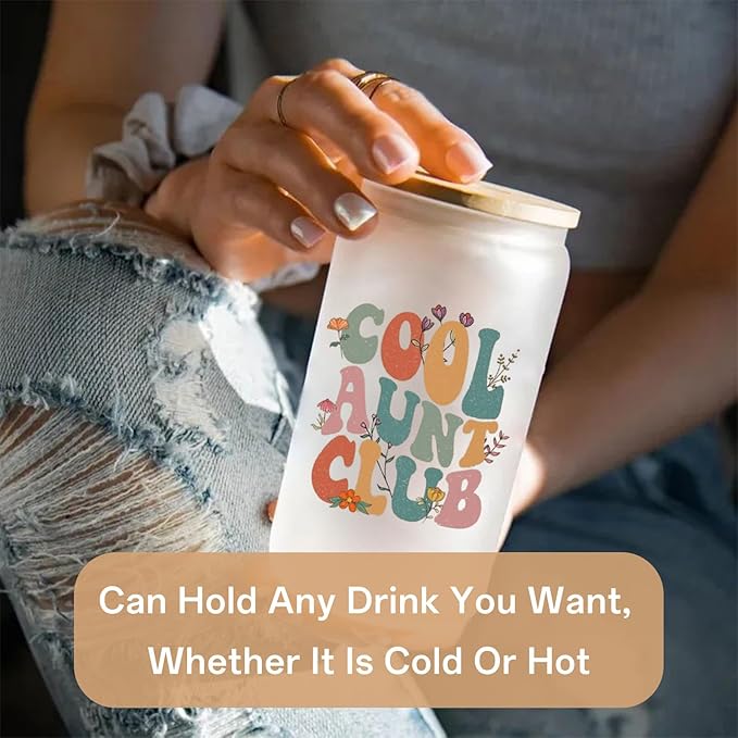 Aunt Gifts for New Auntie,16 Cool Aunt Club Oz Iced Coffee Cup from Nieces Best Auntie Gifts Ideas for Birthday, Aunty Drinking Jar