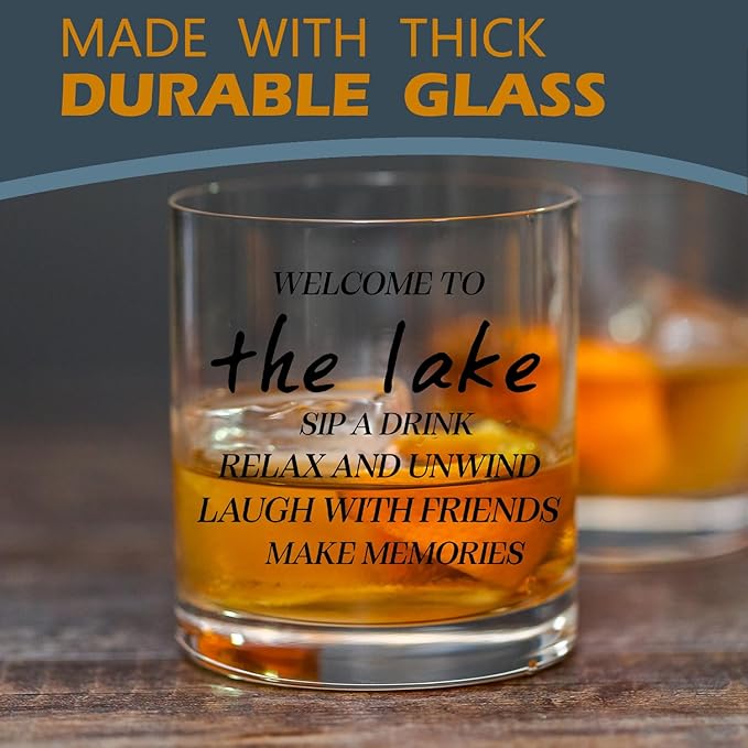 kunlisa Lake Gifts Whiskey Glasses, Lake House Decor and Gifts, Housewarming Gift for Friends 10 oz Drinking Rocks Glasses for Women Men Whisky Cocktail Scotch Bourbon Liquor