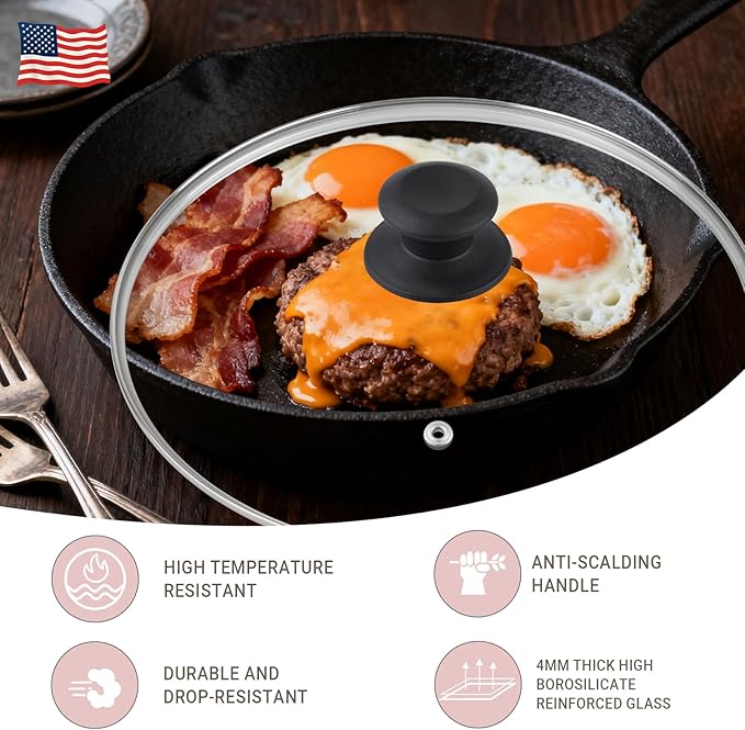 Pan Lid for Frying Pan, Tempered Glass Pot Lid with Stainless Steel Frame for 9 Inch Pots Frying Pans Skillets Woks