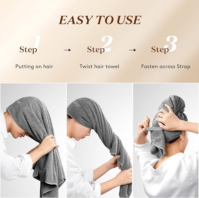 YFONG Large Hair Towel Wrap for Women, Super Absorbent Microfiber Hair Towel for Curly Hair, Fast Drying Hair Turbans with Elastic,Hair Drying Towel Wrap for Hair Care 26.3" X 40" (Dark Gray)