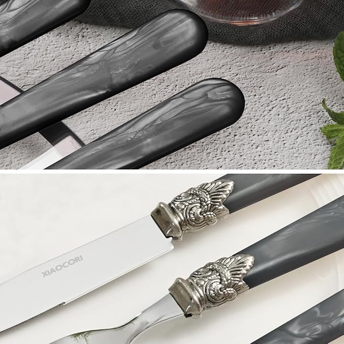 20 Pieces 18/10 Stainless Steel Elegant Silverware Set for 4,Vintage Flatware Set,Dishwasher Safe (20, Grey)