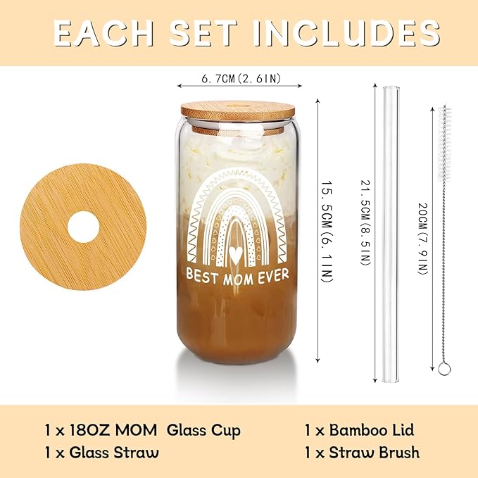 Mason Life Gift for Mom, Birthday Gifts for Mom, Mum Gifts for Women, Cute Glass Cups with Lids and Straw, Birthday Anniversary Present for Mommy from Daughter Son