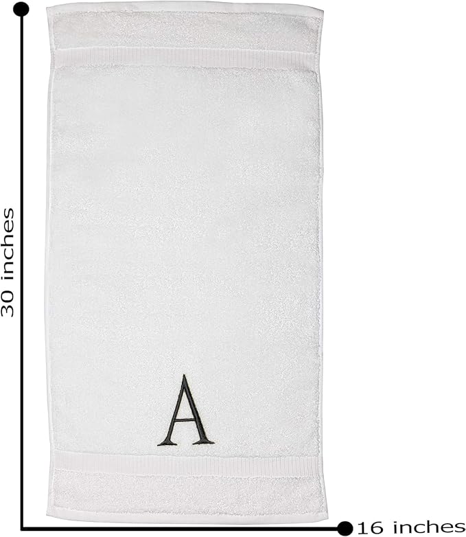 Dark Gray Monogrammed Hand Towels for Bathroom - Luxury Hotel Quality Personalized Initial Decorative Embroidered Towel for Powder Room, Spa - GOTS Organic Certified - Set of 2 Letter A