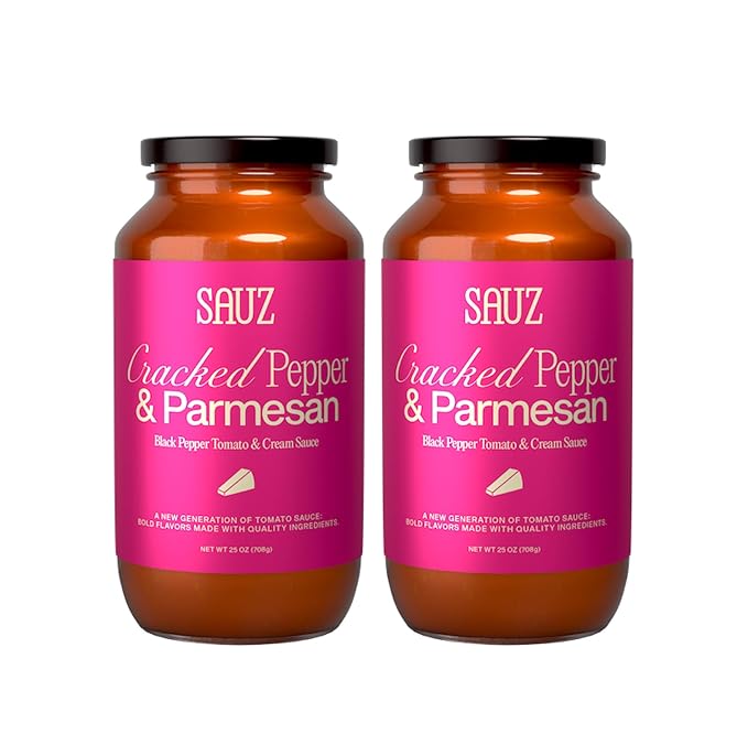 Sauz | Cracked Pepper and Parmesan Sauce (2-Jars) Thick & Creamy- Gluten-Free, Non-GMO, and 100% Delicious - Crafted in Small Batches for Michelin-Star Delight - Clean ingredients
