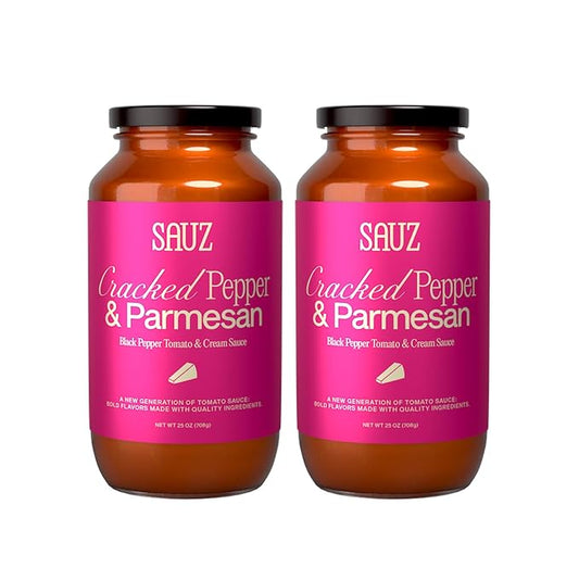 Sauz | Cracked Pepper and Parmesan Sauce (2-Jars) Thick & Creamy- Gluten-Free, Non-GMO, and 100% Delicious - Crafted in Small Batches for Michelin-Star Delight - Clean ingredients