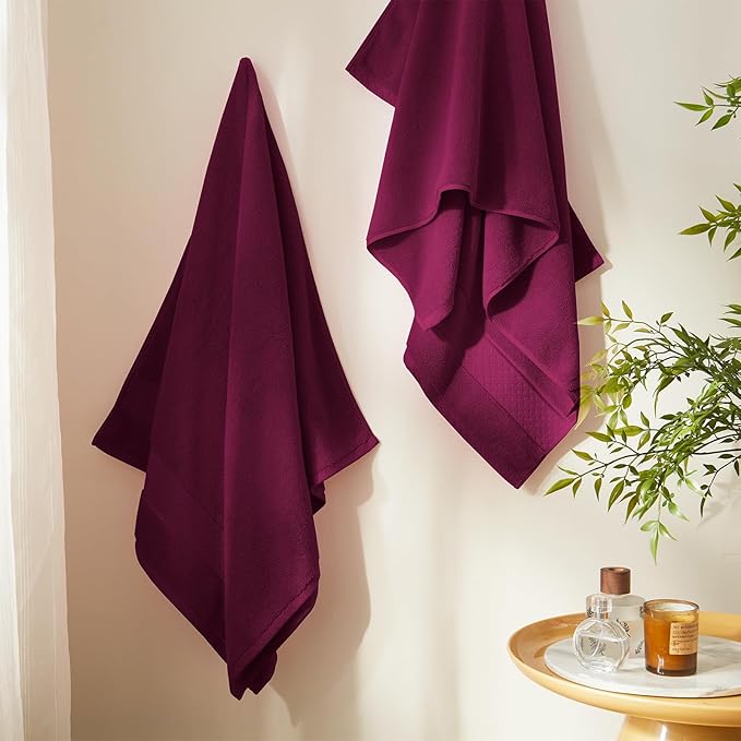 COZYART Burgundy Bath Towel Set 6 Piece, 2 Bath Towels 2 Hand Towels 2 Washcloths, Luxury 100% Turkish Cotton 650GSM Hotel Quality, Soft, Absorbent, Towel Sets for Bathroom