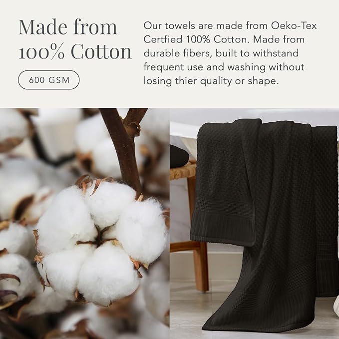 NY Loft 100% Cotton Hand Towel 6 Pack Hand Towel Set | Super Soft & Absorbent Quick-Dry Hand Towels 16" x 28" |Textured and Durable Cotton | Trinity Collection (6 Pack Hand Towel, Black)