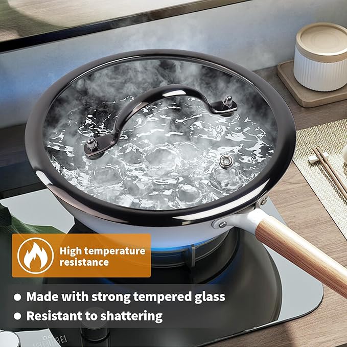 8" Tempered Glass Pan Lid with Steam Vent, Thickened to 4mm and Dishwasher Safe and Oven up to 480℉, Universal Lid Fit for Cast Iron Skillets, Frying Saute Pan, Cooking Pot
