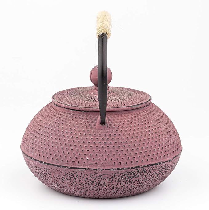 Tea Kettle, Japanese Cast Iron Teapot with Stainless Steel Infuser, Cast Iron Tea Kettle, Durable Cast Iron Teapot Coated with Enameled Interior (Pink Hobnail pattern，900ml/30.4oz)
