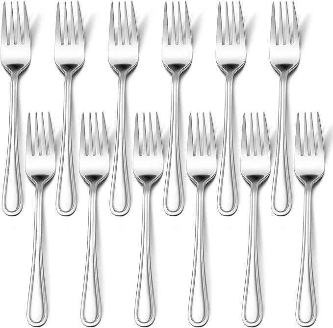 Dinner Forks Set of 12, E-far 7.9 Inch Stainless Steel Forks for Home, Kitchen or Restaurant, Non-toxic & Mirror Polished, Easy to Clean & Dishwasher Safe