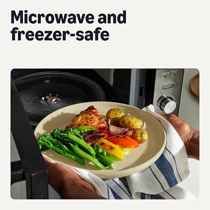 Amazon Basics Glazed Stoneware Dinner Plates, Ceramic 4-Piece Set, Microwave and Dishwasher-Safe, 10.5 in., Ivory